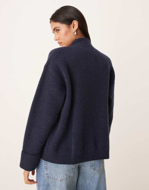 Pretty Lavish high neck knit cardigan in navy, 4 of 4