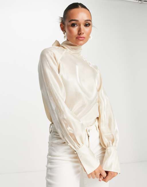 Pretty Lavish high neck organza blouse in champagne metallic, 2 of 4