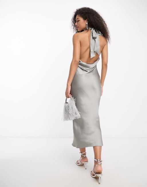 Midaxi Satin Dress in Satin Grey Ridge