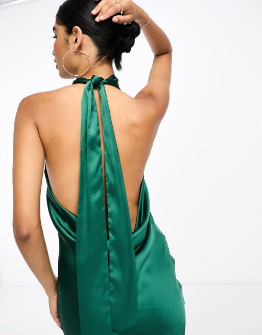 Pretty Lavish high neck satin midi dress in emerald