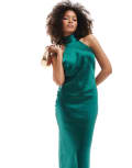[Pretty Lavish] Pretty Lavish high neck satin midi dress in emerald-Green 12 Emerald