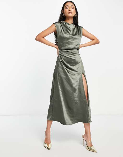 High neck 2024 satin dress