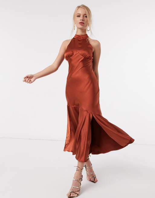 High neck satin outlet dress