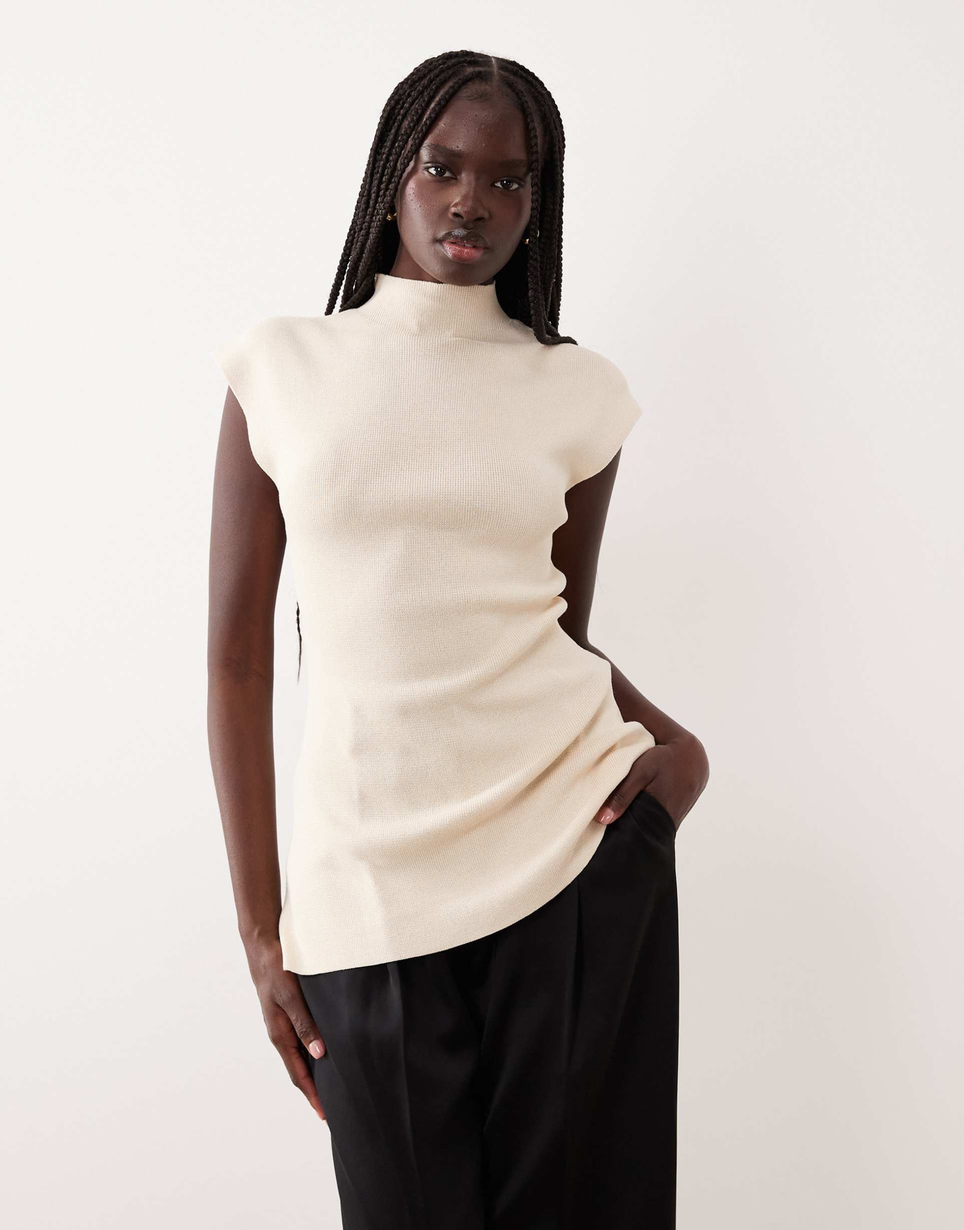 pretty lavish high neck sleeveless knit top in cream - part of a set