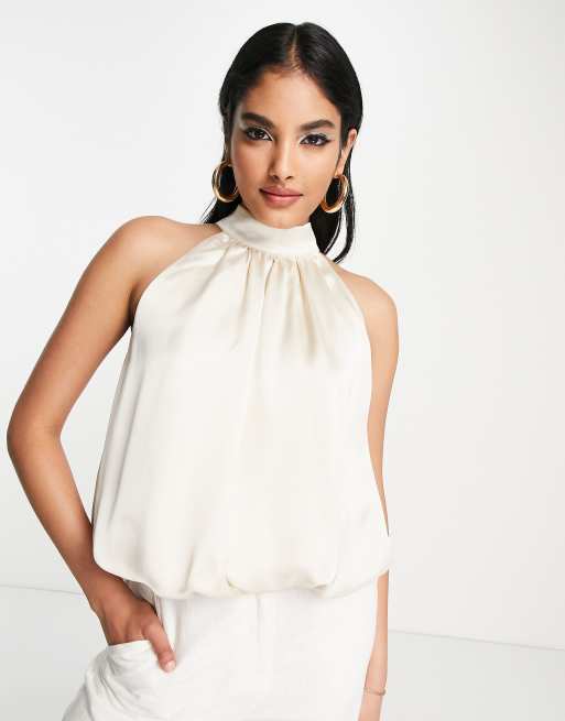 White satin high neck top sale