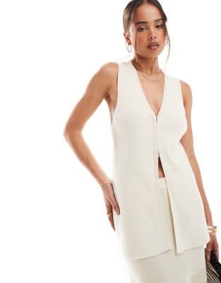 Pretty Lavish - Hæklet longline-vest i cremefarve - Del af sæt