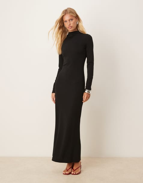Pretty Lavish - Hoogsluitende maxi jurk van jersey in zwart - view 1