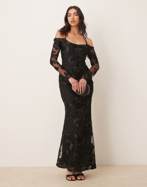 Pretty Lavish Jamila  long sleeve maxi dress in black floral - view 1
