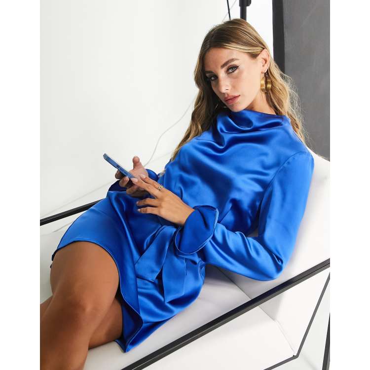 Pretty Lavish Jayda tie waist satin mini dress in cobalt blue | ASOS