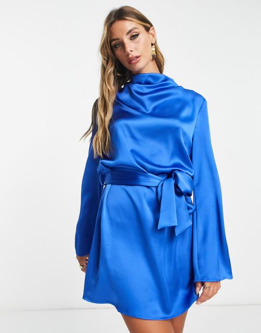 Azzurra Textured Jersey Cut-Out A-Line Mini Dress in Cobalt Blue