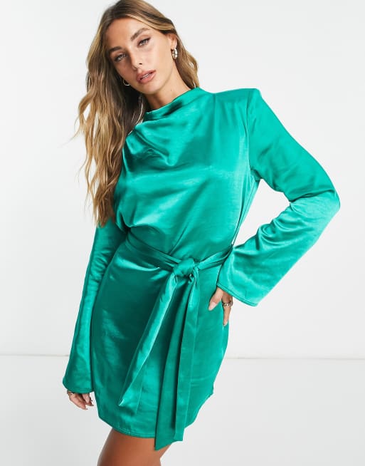 Shape Emerald Green Satin Wrap Dress