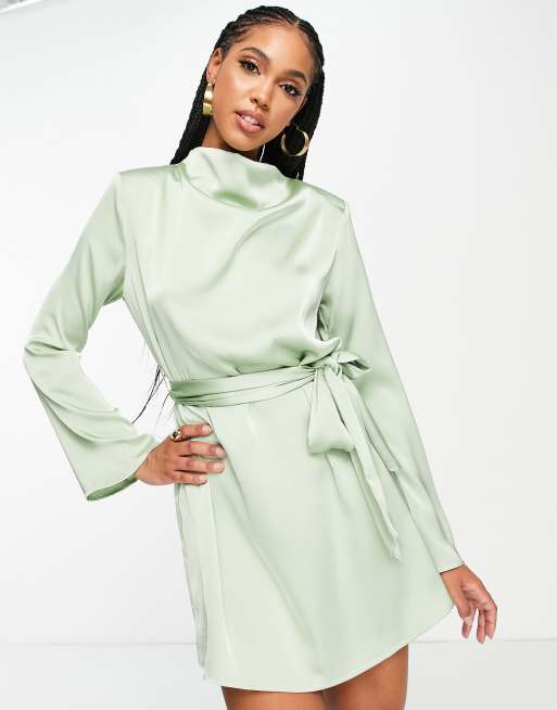 mint satin mini dress The Sei x REVOLVE Asymmetrical Draped Mini Dress in Mint