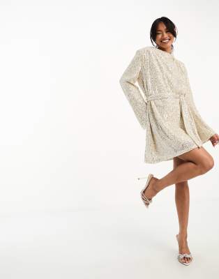 Pretty Lavish Jayda tie waist sequin mini dress in silver - ASOS Price Checker