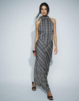 Pretty Lavish Jemima Halter Neck Open Back Maxi Dress In Multi