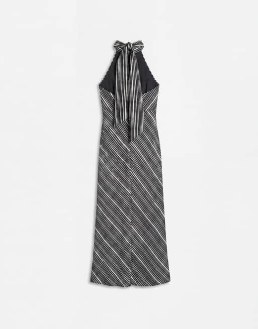 Pretty Lavish Jemima halter neck open back maxi dress in black and cream stripe, 6 of 8