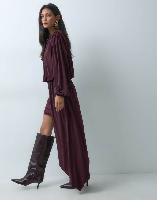Pretty Lavish jersey draped sash detail mini dress in fig, 3 of 5