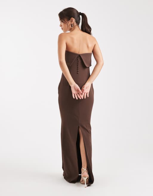 Pretty Lavish - Julia - L'invitée - Robe bustier longue avec empiècement replié - Marron, 2 de 4