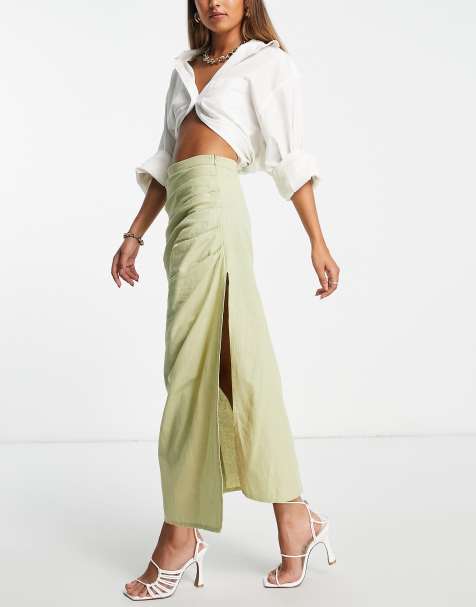 Pretty Lavish - Jupe mi-longue d'ensemble fendue sur la jambe - Olive - view 1