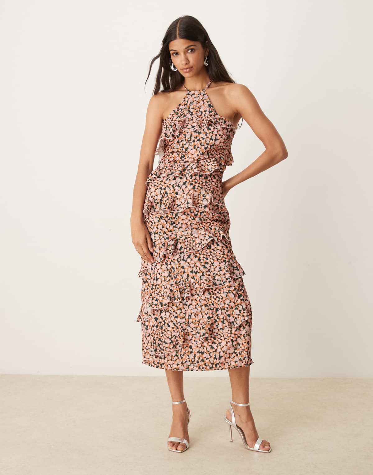 Pretty Lavish Katy ruffle midaxi dress in abstract spot print