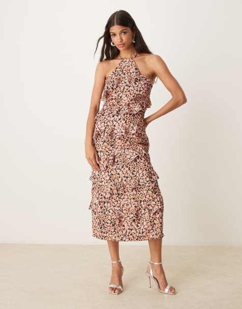 Pretty Lavish Katy ruffle midaxi dress in abstract spot print