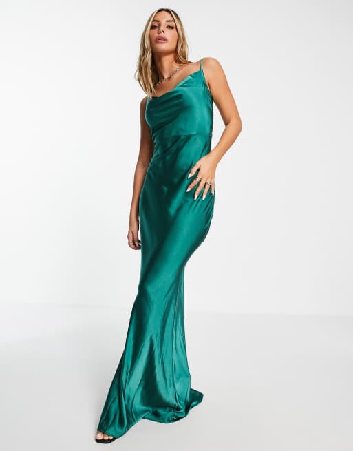 Pretty Lavish Keisha cowl front satin maxi dress in emerald green | ASOS