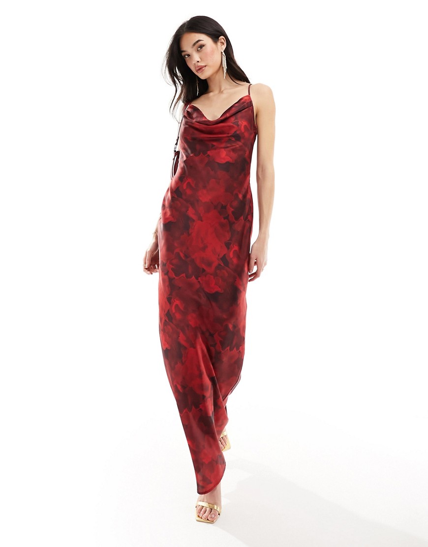 Pretty Lavish Keisha Cowl Neck Maxi Dress In Dark Floral-red