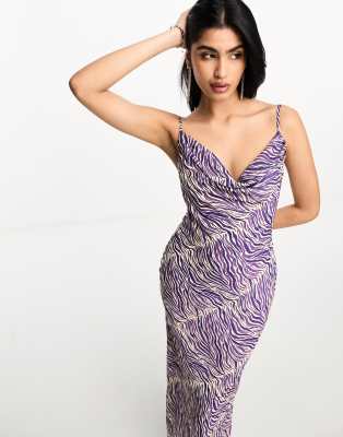 Pretty Lavish Keisha cowl neck maxi dress in iris zebra print