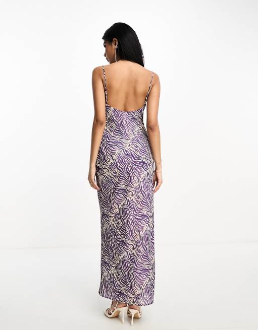 Pretty Lavish Keisha cowl neck maxi dress in iris zebra print