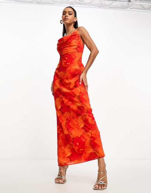 Pretty Lavish Keisha cowl neck maxi dress in red floral ASOS