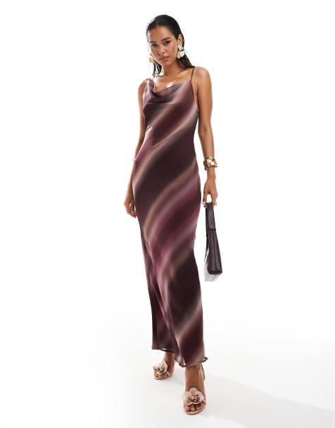 Pretty Lavish Keisha cowl neck maxi dress in wine ombre
