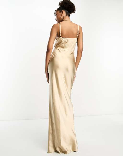 Pretty Lavish Keisha cowl neck satin maxi dress in mocha