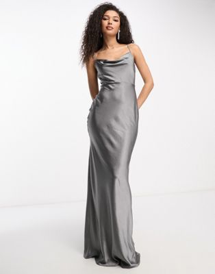 Pretty Lavish Keisha Cowl Neck Satin Maxi Dress In Slate Gray