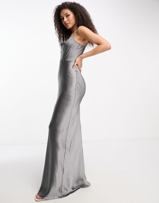 Pretty Lavish Keisha cowl neck satin maxi dress in slate grey | ASOS