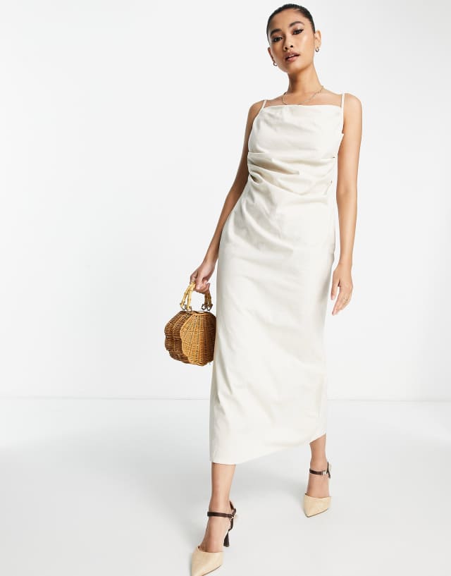 Pretty Lavish Keisha ruched midaxi dress in sand