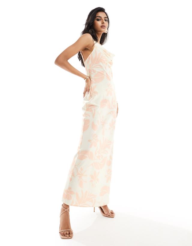 Pretty Lavish - keisha satin maxi dress in blush abstract leaf