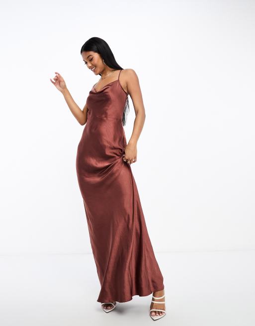Pretty Lavish Keisha satin maxi dress in deep brown ASOS