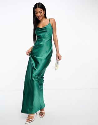 Keisha satin maxi dress in emerald green