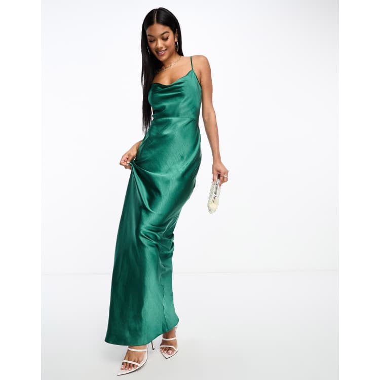 Pretty Lavish Keisha satin maxi dress in emerald green ASOS