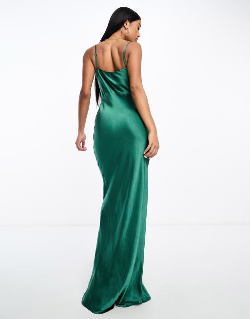 Pretty Lavish Keisha satin maxi dress in emerald green, 3 of 4
