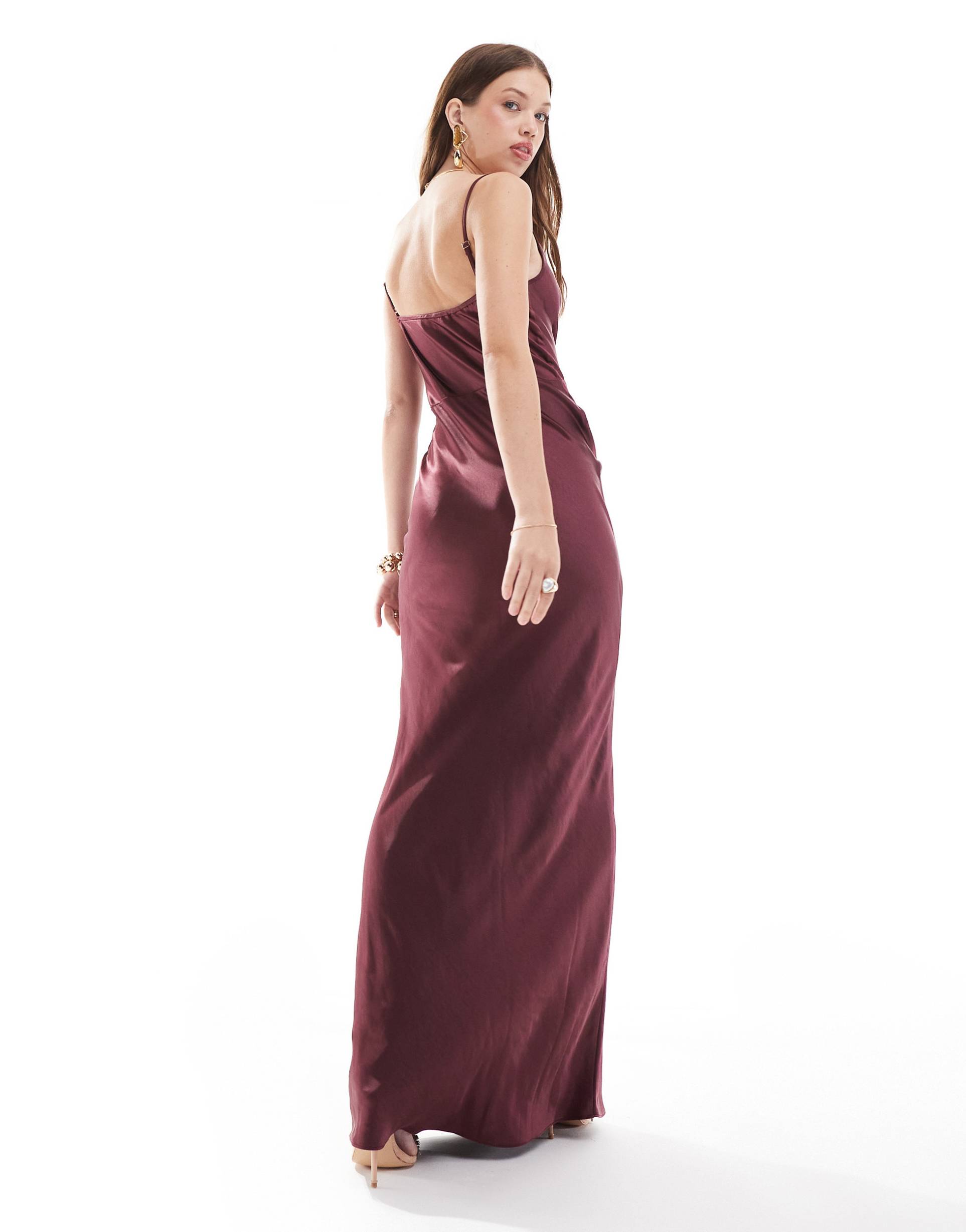 pretty lavish keisha satin maxi dress in plum