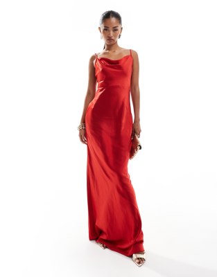 pretty lavish keisha satin maxi dress in red