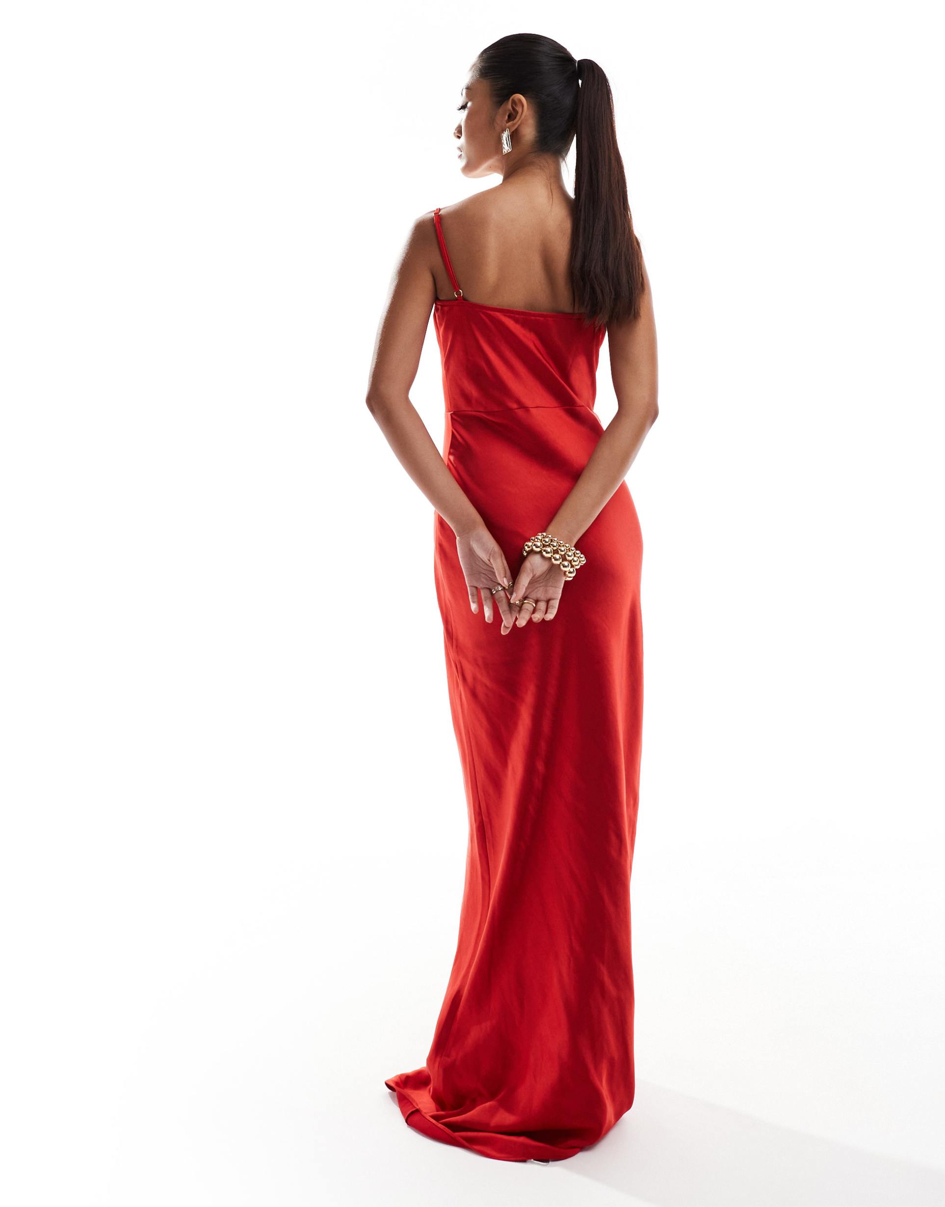 pretty lavish keisha satin maxi dress in red