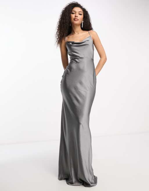 Satin dress grey sales