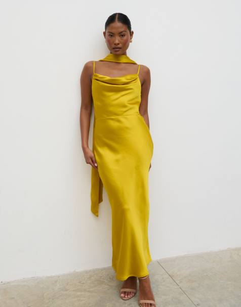 Pretty Lavish Keisha scarf maxi dress in yellow ochre