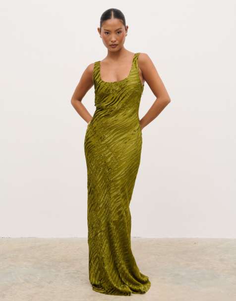 Pretty Lavish Kendall devore scoop neck maxi dress in olive - view 1