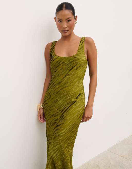 Pretty Lavish Kendall devore scoop neck maxi dress in olive, 2 of 3
