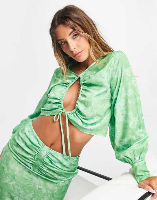 ASOS DESIGN keyhole top in wavy texture in green