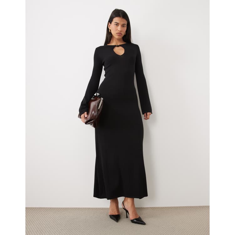 Pretty Lavish keyhole detail long sleeve knit maxi dress in black