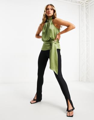 olive green satin top