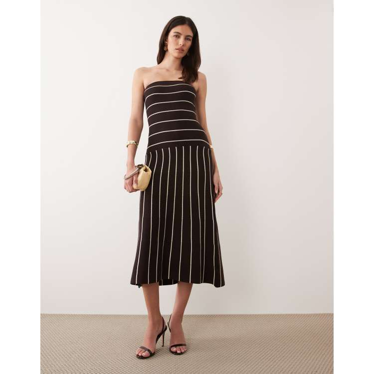 brown and cream midi dress Maple Chiffon Events Dress in Mocha Cream Spot main image 1